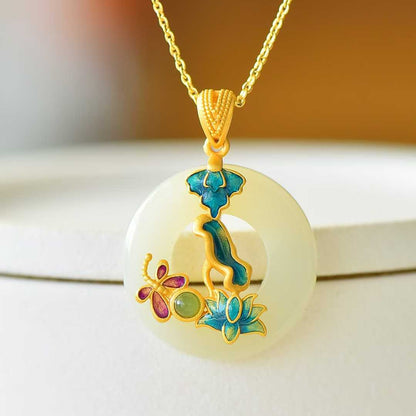 925 Silver Inlaid Hetian Nephrite "Butterfly Breaking Cocoon" Pendant - jewelry - weilin.com