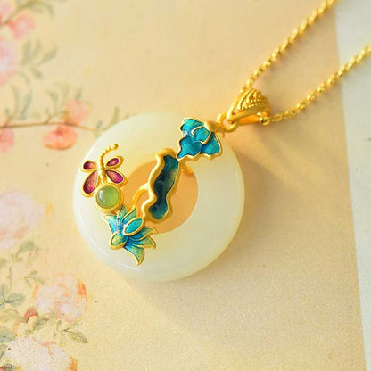 925 Silver Inlaid Hetian Nephrite "Butterfly Breaking Cocoon" Pendant - jewelry - weilin.com