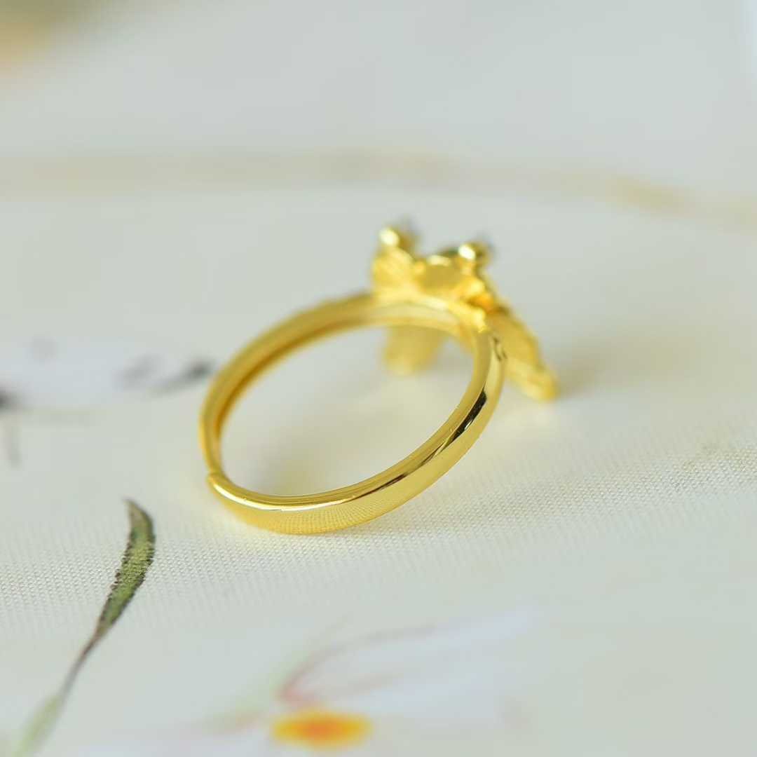 925 Silver Inlaid Hetian Nephrite Butterfly Ring - jewelry - weilin.com