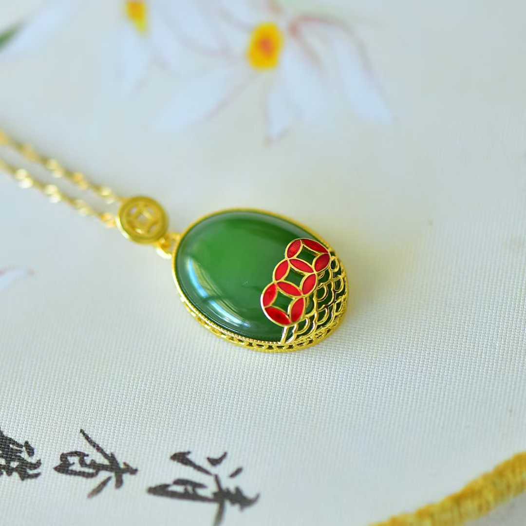 925 Silver Inlaid Hetian Nephrite "Coin" Pendant - jewelry - weilin.com