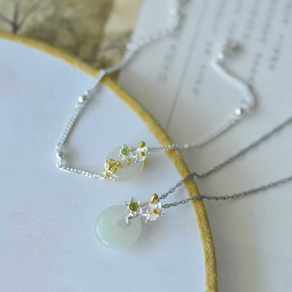 925 Silver Inlaid Hetian Nephrite "December Daffodil (Twelve Flower Gods)" Jewelry Set - jewelry - weilin.com