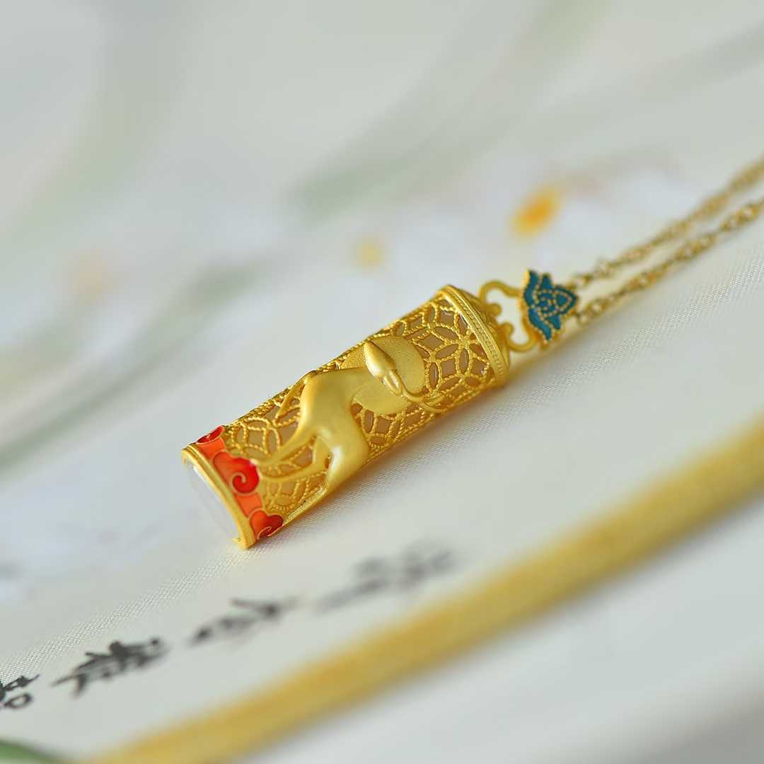 925 Silver Inlaid Hetian Nephrite "Deer & Always With You" Pendant - jewelry - weilin.com