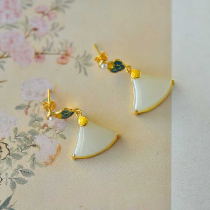 925 Silver Inlaid Hetian Nephrite "Dragon Scale Mini Skirt" Earrings - jewelry - weilin.com