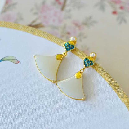 925 Silver Inlaid Hetian Nephrite "Dragon Scale Mini Skirt" Earrings - jewelry - weilin.com