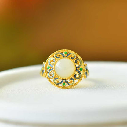 925 Silver Inlaid Hetian Nephrite "Endless Blessings" Jewelry Set - jewelry - weilin.com