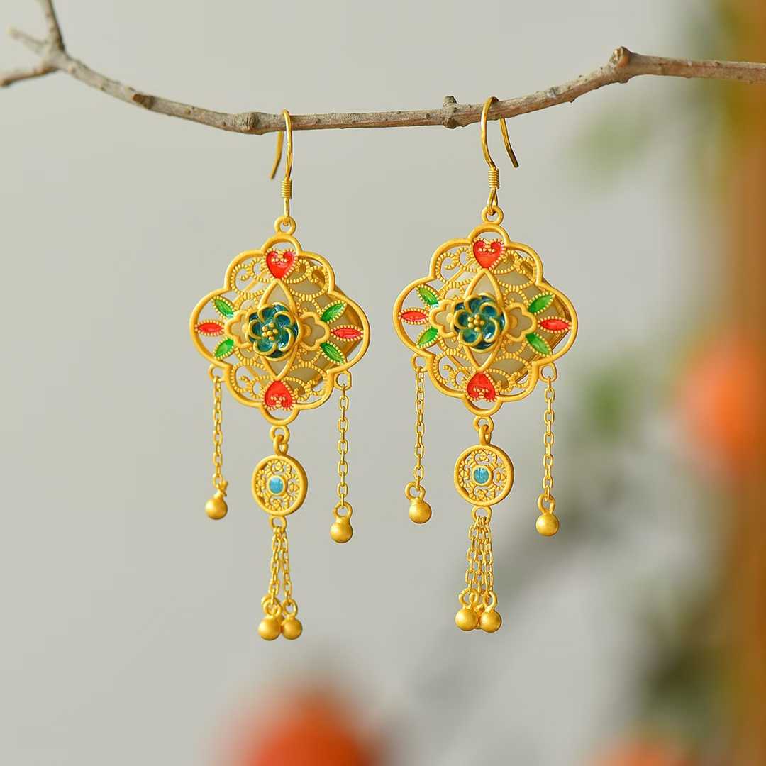 925 Silver Inlaid Hetian Nephrite "Flourishing Blossoms" Jewelry Set - jewelry - weilin.com