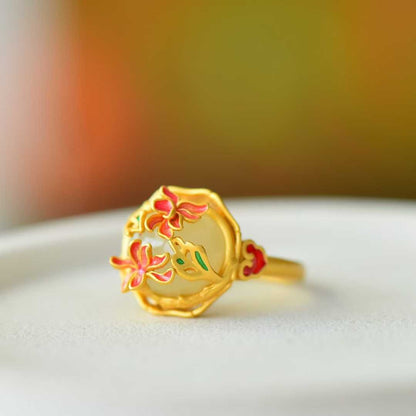 925 Silver Inlaid Hetian Nephrite "Flowers Bloom & Fortune Arrives" Jewelry Set - jewelry - weilin.com