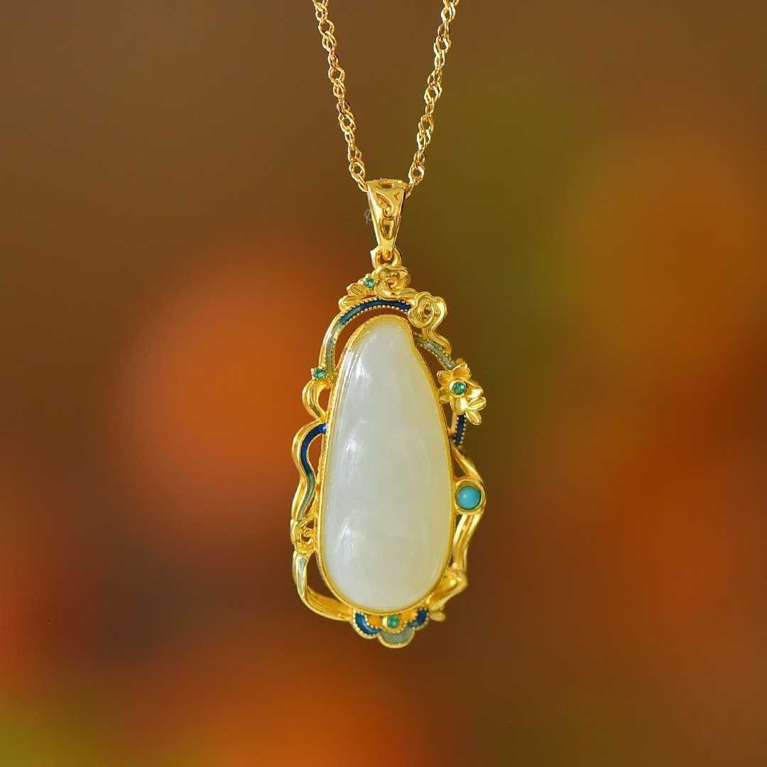 925 Silver Inlaid Hetian Nephrite "Four Seasons Fortune Bean" Pendant - jewelry - weilin.com