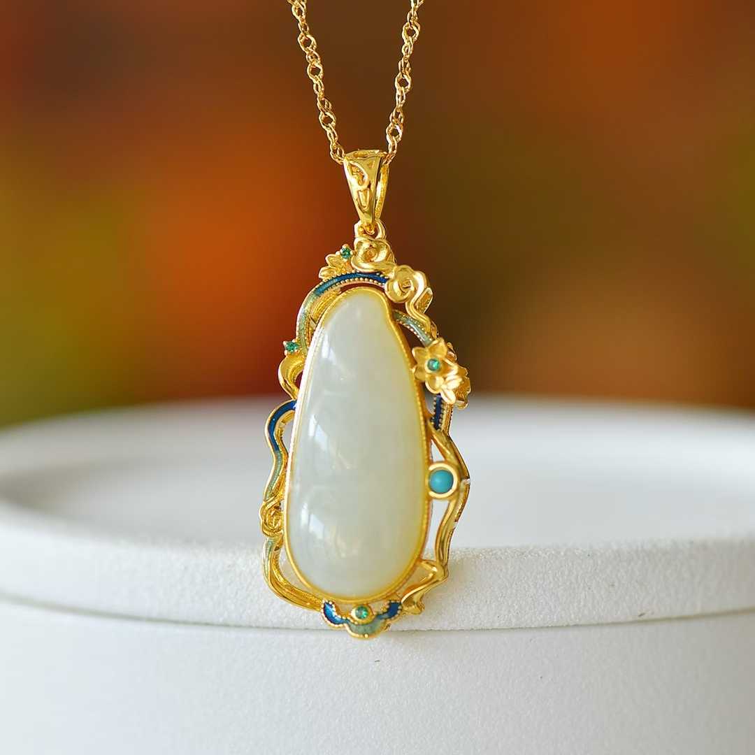 925 Silver Inlaid Hetian Nephrite "Four Seasons Fortune Bean" Pendant - jewelry - weilin.com