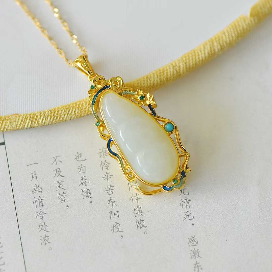 925 Silver Inlaid Hetian Nephrite "Four Seasons Fortune Bean" Pendant - jewelry - weilin.com