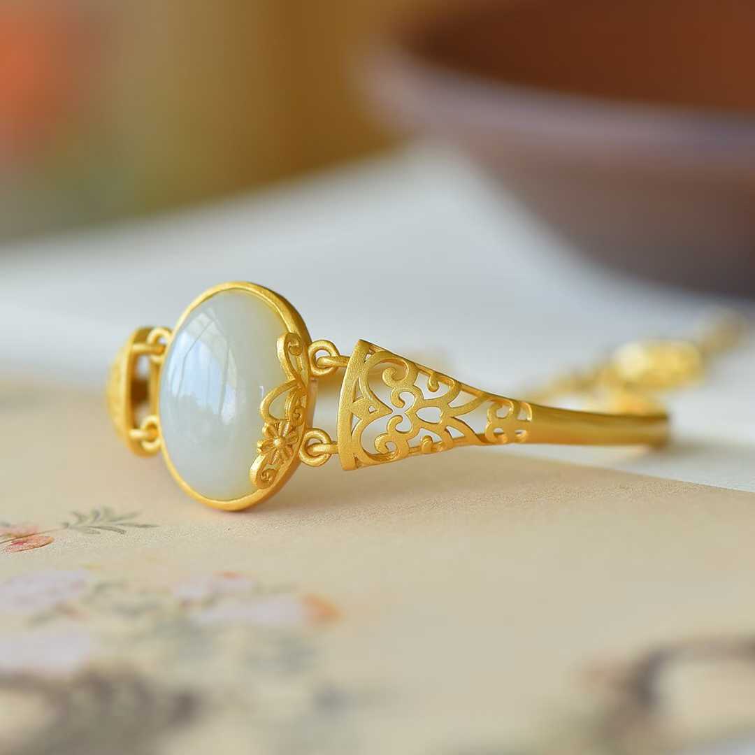 925 Silver Inlaid Hetian Nephrite "Hollowed - Out" Bracelet - jewelry - weilin.com