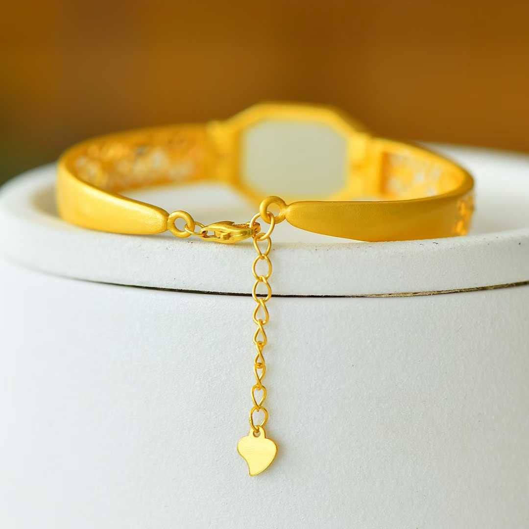 925 Silver Inlaid Hetian Nephrite "Hollowed - Out Cabochon" Bracelet - jewelry - weilin.com