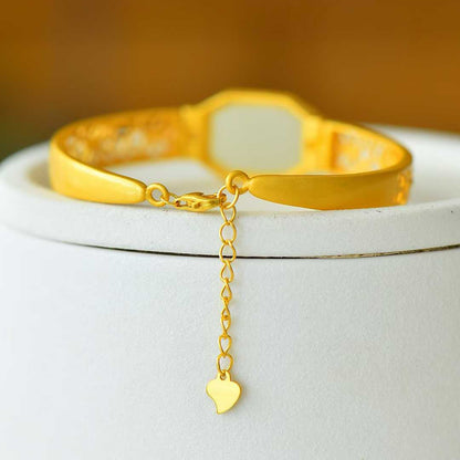 925 Silver Inlaid Hetian Nephrite "Hollowed - Out Cabochon" Bracelet - jewelry - weilin.com