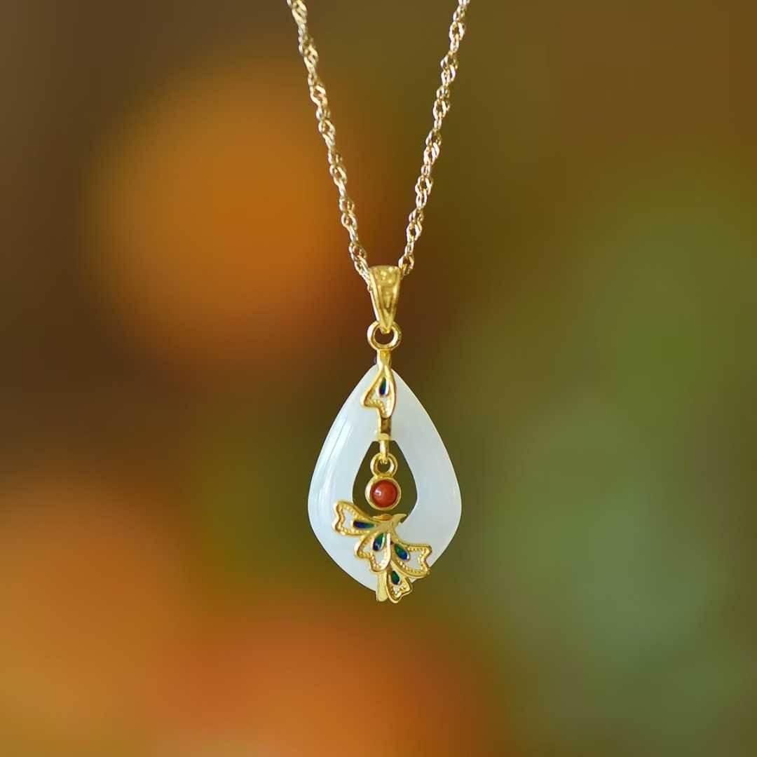 925 Silver Inlaid Hetian Nephrite Hollowed - Out Water Drop & Phoenix Pendant - jewelry - weilin.com