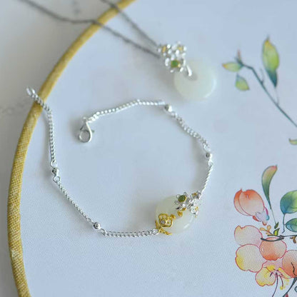 925 Silver Inlaid Hetian Nephrite "January Plum Blossom (Twelve Flower Gods)" Jewelry Set - jewelry - weilin.com
