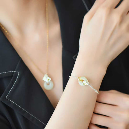 925 Silver Inlaid Hetian Nephrite "January Plum Blossom (Twelve Flower Gods)" Jewelry Set - jewelry - weilin.com