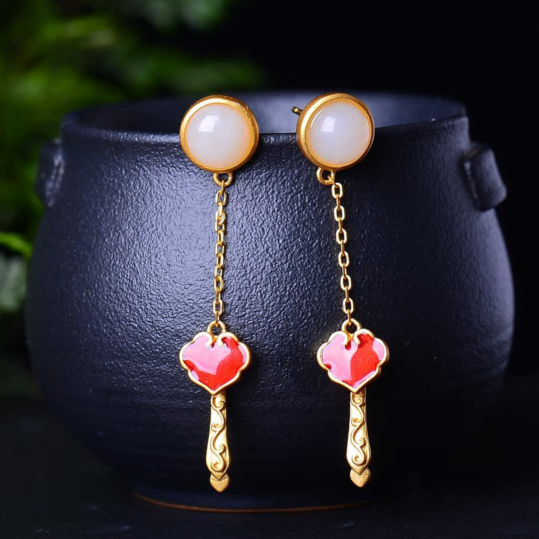 925 Silver Inlaid Hetian Nephrite Jewelry Set - jewelry - weilin.com