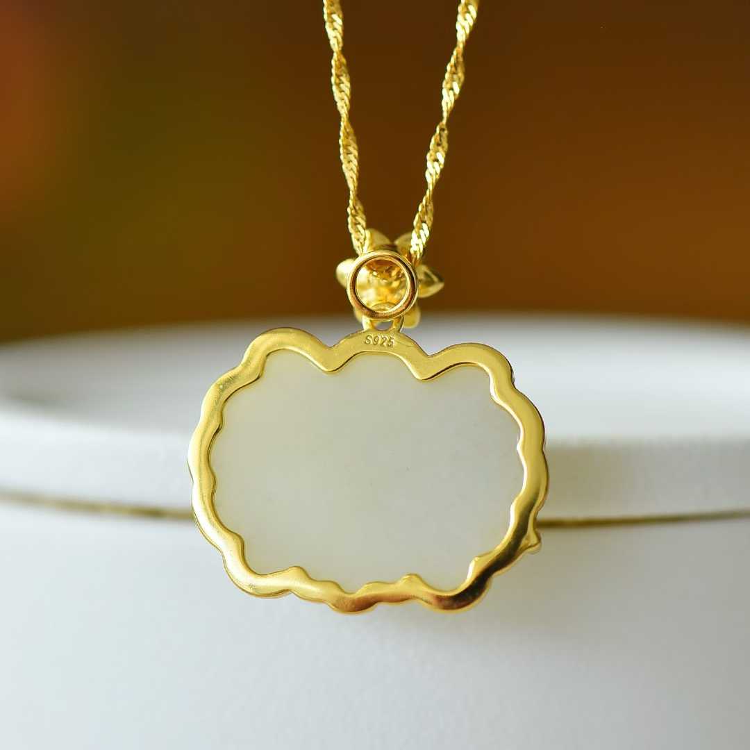 925 Silver Inlaid Hetian Nephrite "Joy on the Eyebrows" Enamel Pendant - jewelry - weilin.com