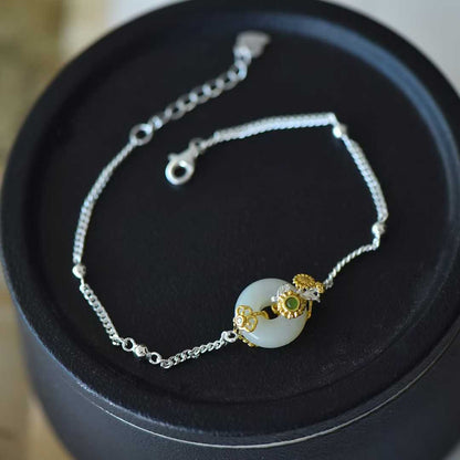 925 Silver Inlaid Hetian Nephrite "July Hollyhock (Twelve Flower Gods)" Jewelry Set - jewelry - weilin.com