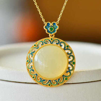 925 Silver Inlaid Hetian Nephrite "Longevity, Fortune & Fulfillment" Pendant - jewelry - weilin.com