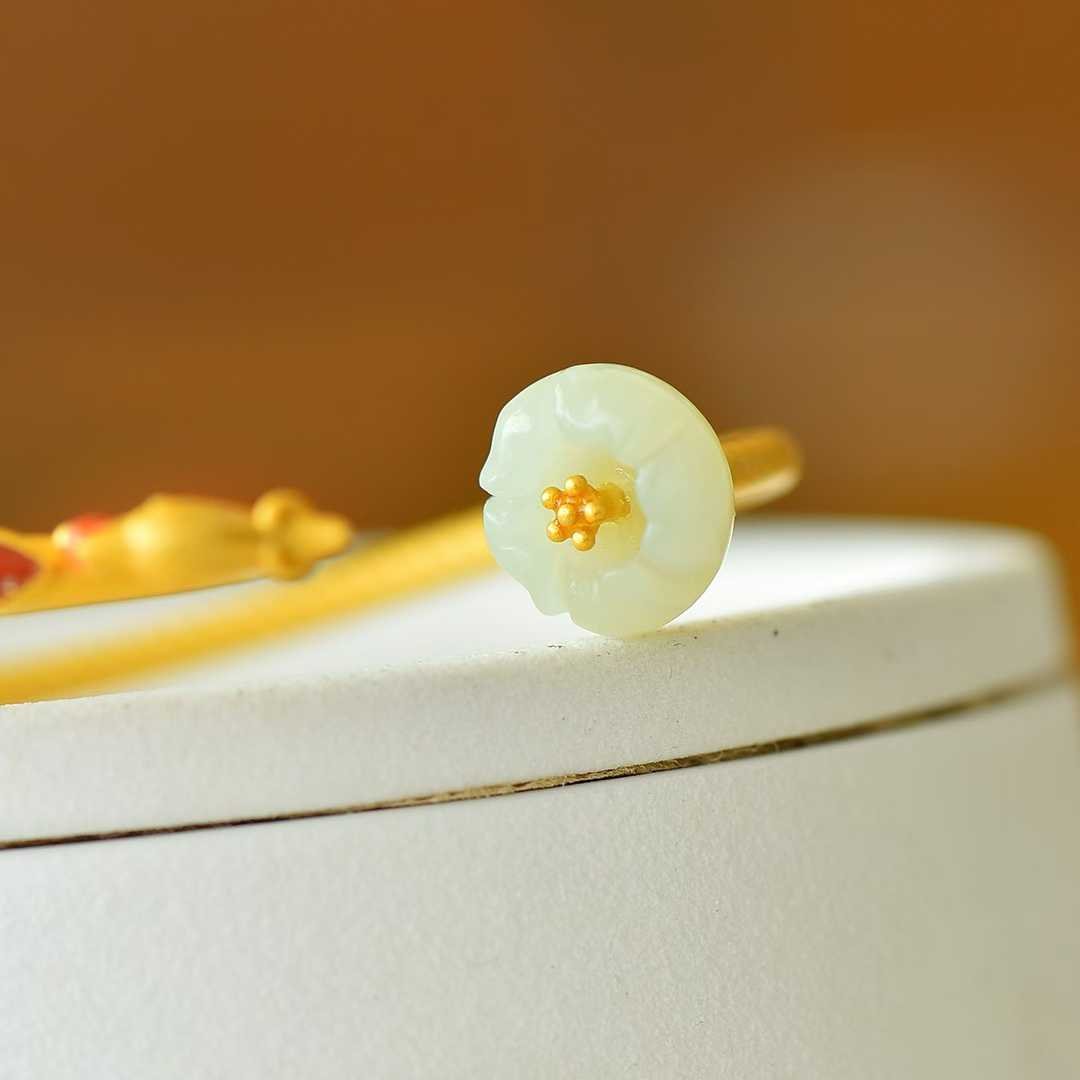 925 Silver Inlaid Hetian Nephrite "Lotus & Phoenix Arrival" Bracelet - jewelry - weilin.com