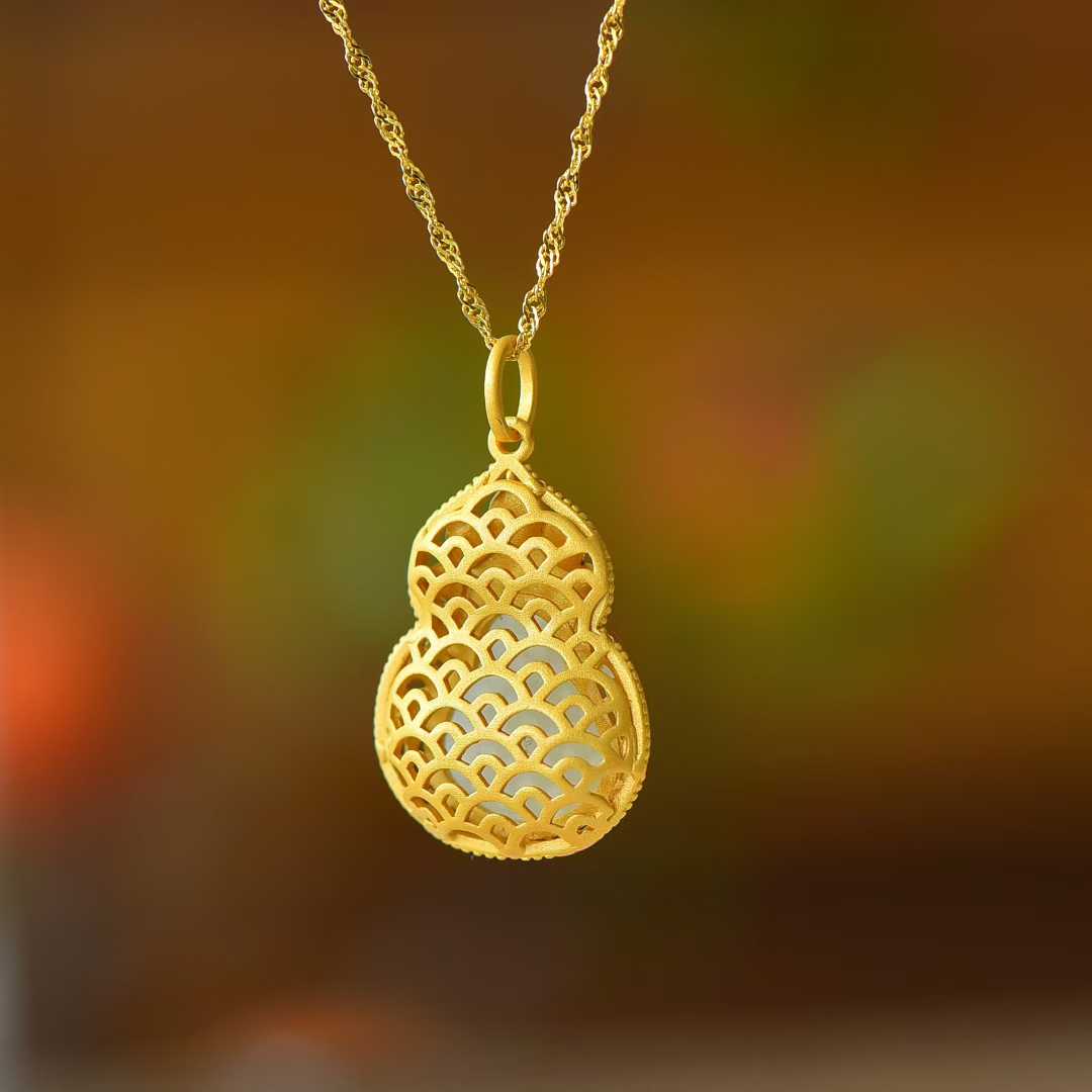 925 Silver Inlaid Hetian Nephrite "Maitreya Buddha & Gourd Enamel" Pendant - jewelry - weilin.com