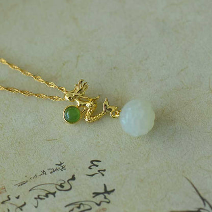 925 Silver Inlaid Hetian Nephrite "Mermaid" Pendant - jewelry - weilin.com