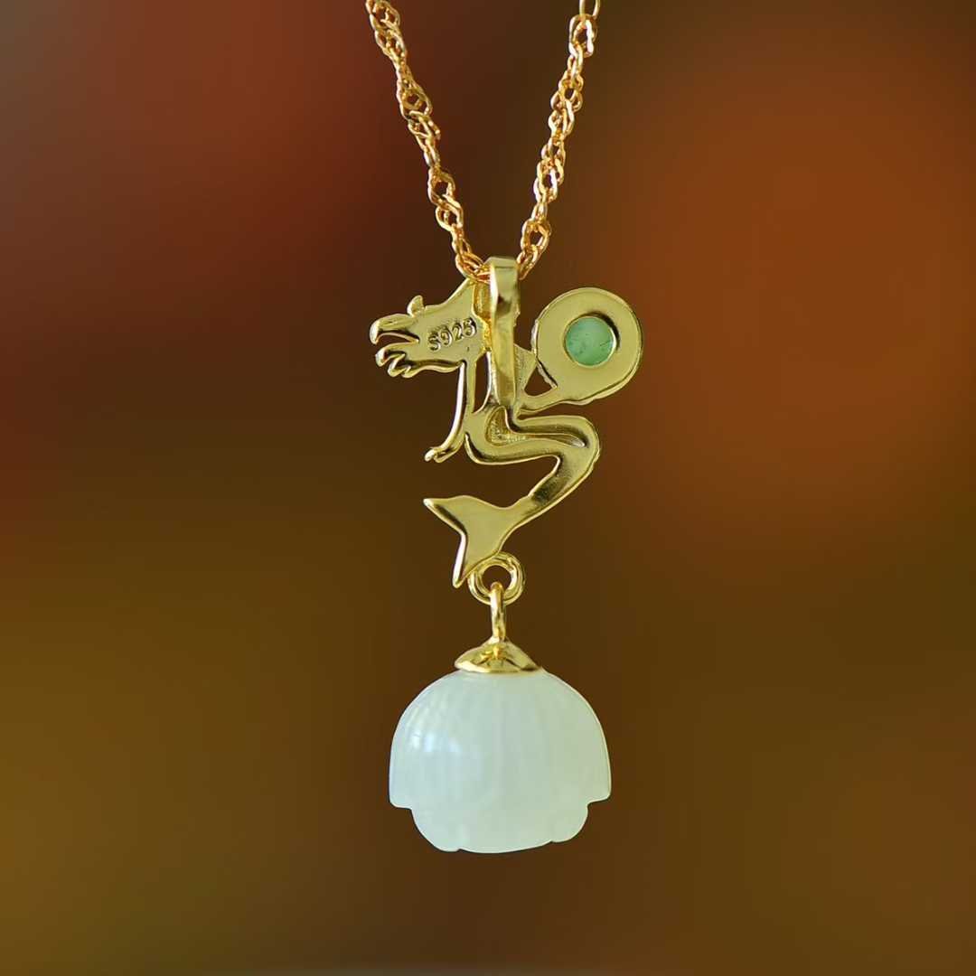 925 Silver Inlaid Hetian Nephrite "Mermaid" Pendant - jewelry - weilin.com