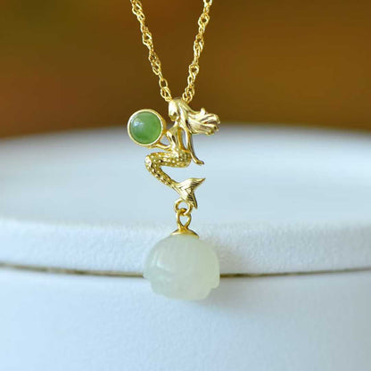 925 Silver Inlaid Hetian Nephrite "Mermaid" Pendant - jewelry - weilin.com