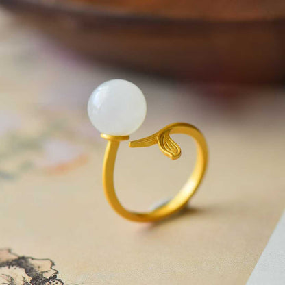 925 Silver Inlaid Hetian Nephrite Mermaid Tail Ring - jewelry - weilin.com