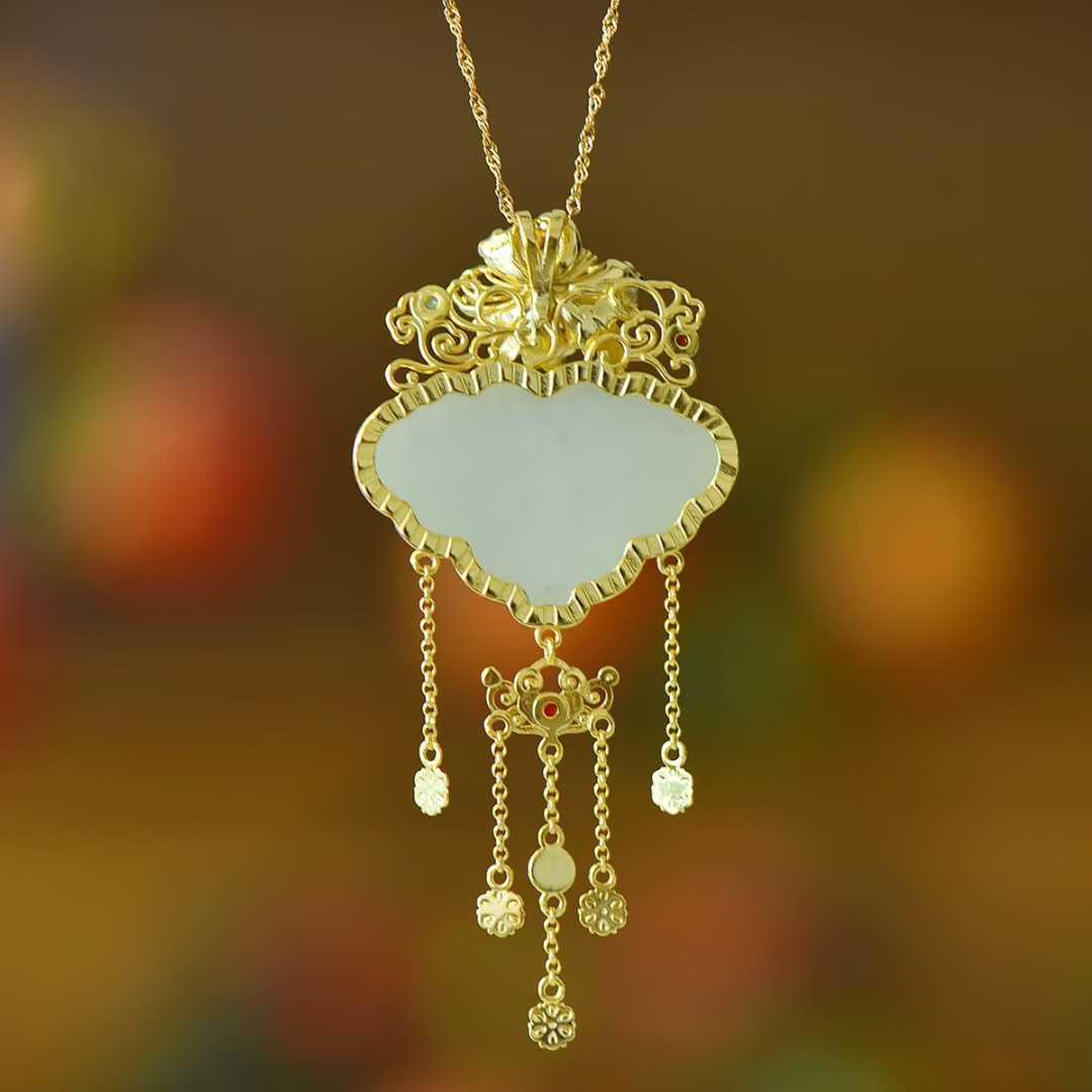 925 Silver Inlaid Hetian Nephrite "Orioles Singing & Butterflies Dancing" Tassel Pendant - jewelry - weilin.com