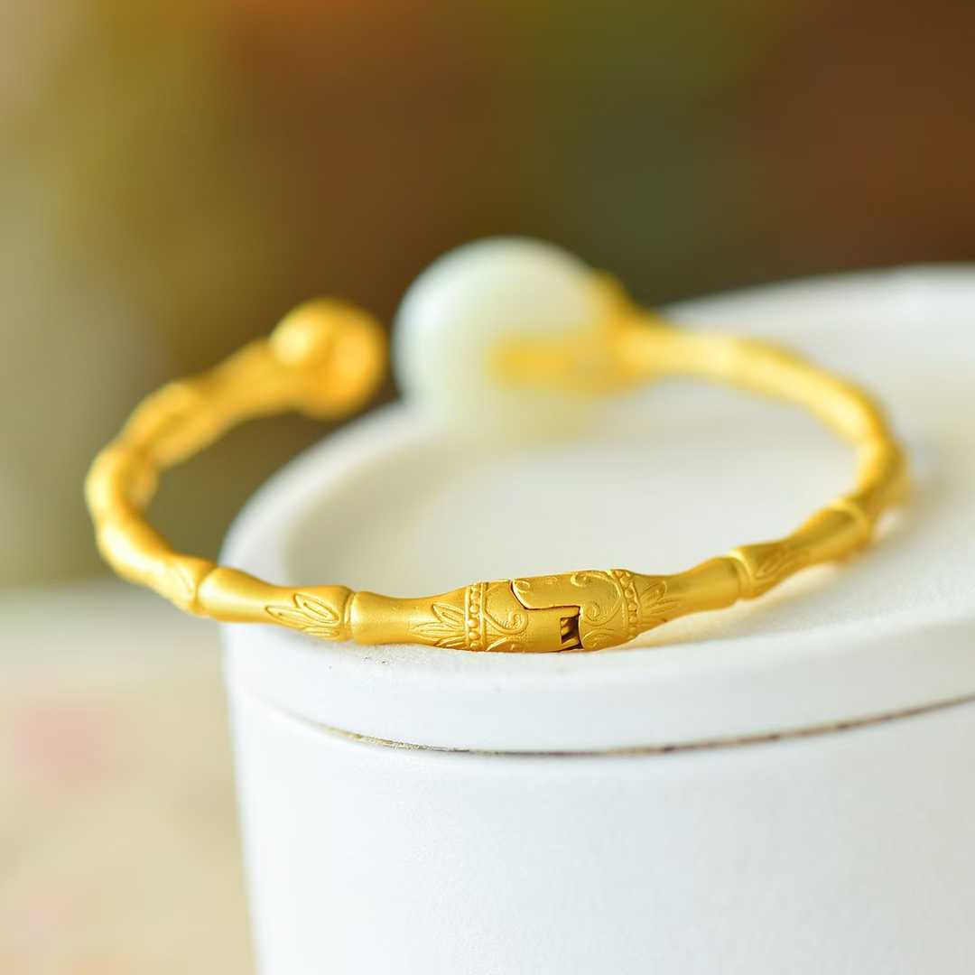 925 Silver Inlaid Hetian Nephrite "Peace Buckle & Auspicious Clouds" Bracelet - jewelry - weilin.com