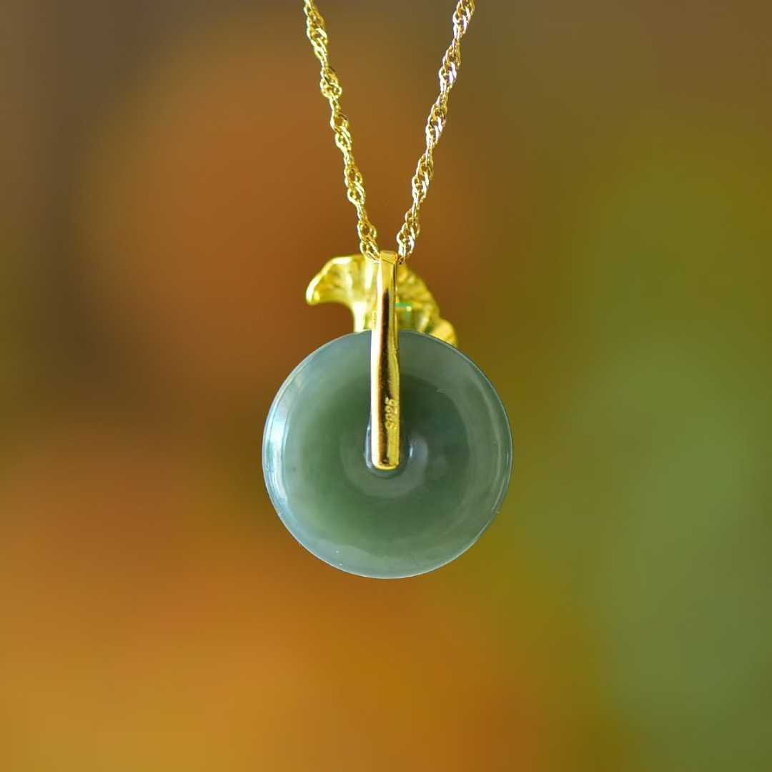 925 Silver Inlaid Hetian Nephrite "Peace Buckle & Lifetime of Good Fortune" Pendant - jewelry - weilin.com