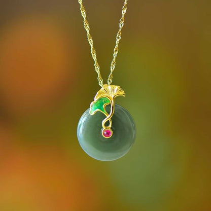 925 Silver Inlaid Hetian Nephrite "Peace Buckle & Lifetime of Good Fortune" Pendant - jewelry - weilin.com