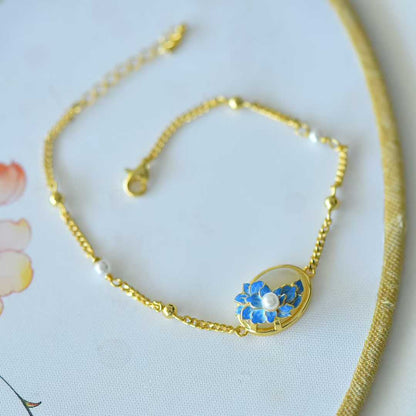 925 Silver Inlaid Hetian Nephrite Peony Bracelet - jewelry - weilin.com