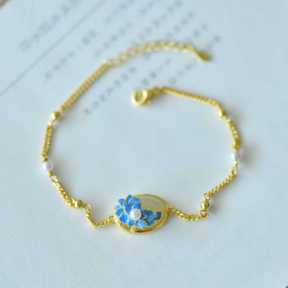 925 Silver Inlaid Hetian Nephrite Peony Bracelet - jewelry - weilin.com