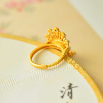 925 Silver Inlaid Hetian Nephrite "Phoenix Crown" Ring - jewelry - weilin.com