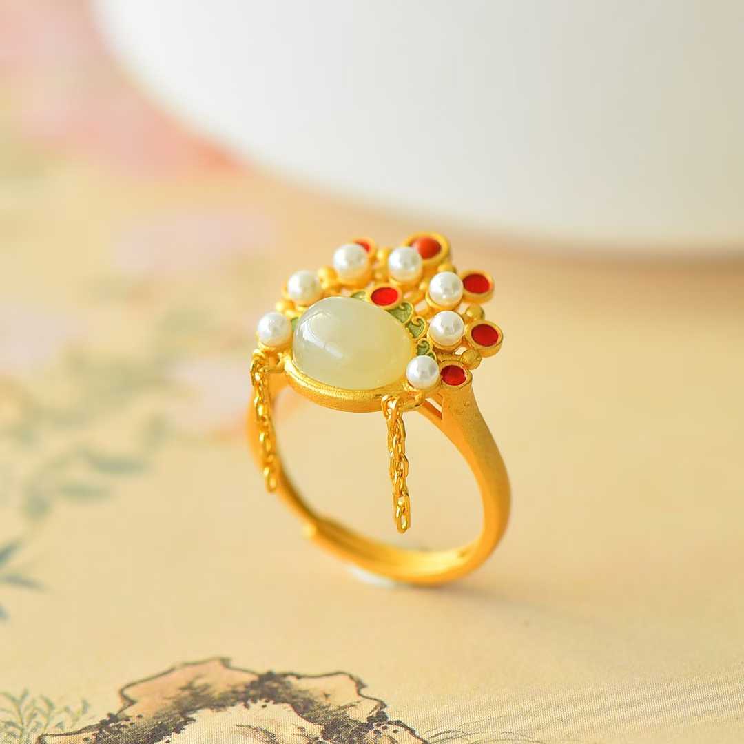 925 Silver Inlaid Hetian Nephrite "Phoenix Crown" Ring - jewelry - weilin.com