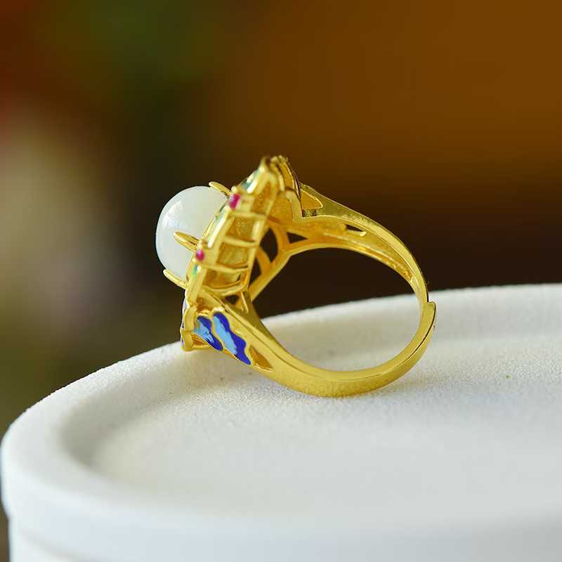 925 Silver Inlaid Hetian Nephrite Phoenix Ring - jewelry - weilin.com