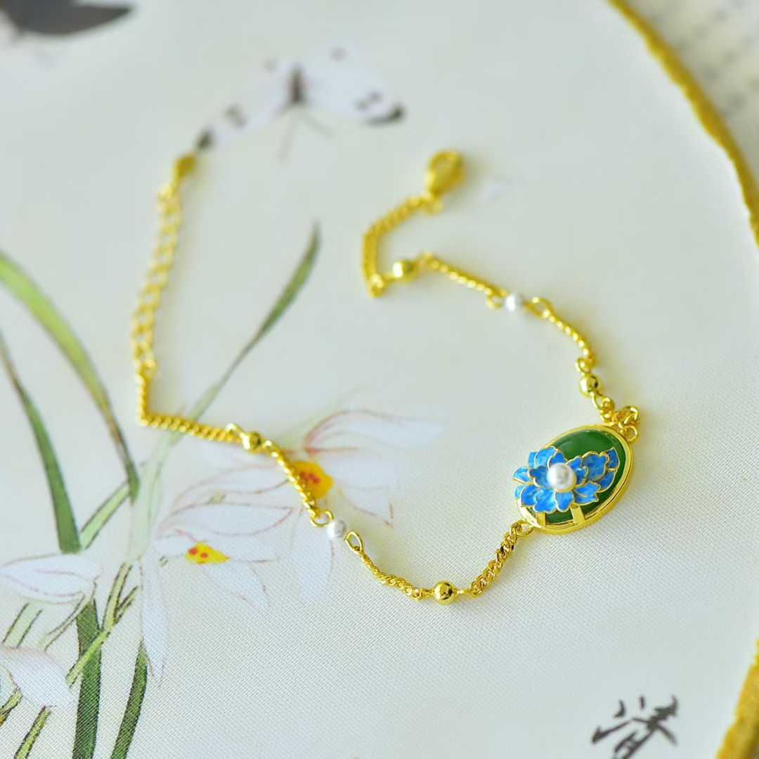 925 Silver Inlaid Hetian Nephrite "Plum Blossom & Joyful Mood" Bracelet - jewelry - weilin.com