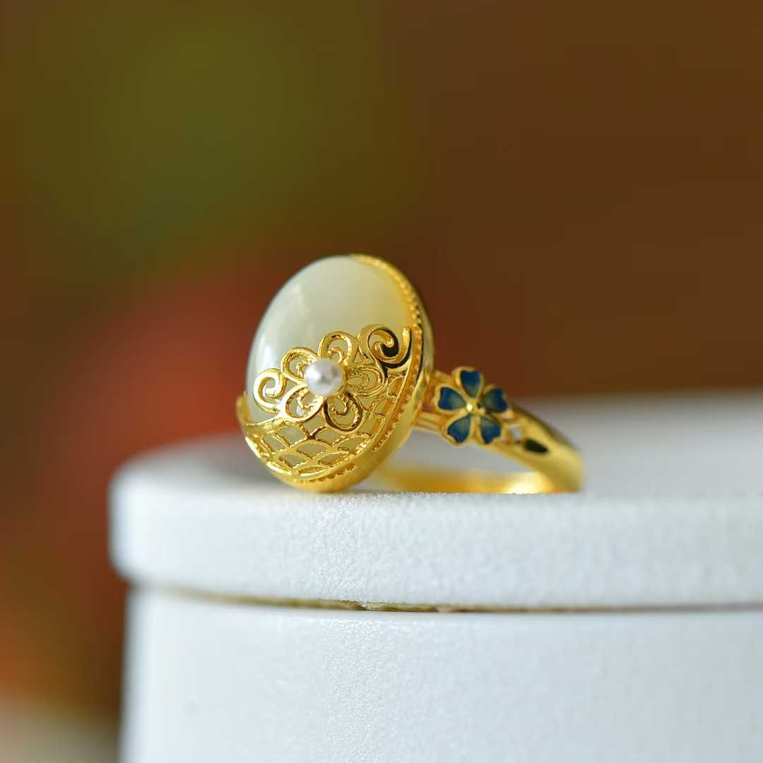 925 Silver Inlaid Hetian Nephrite "Precious as Ever" Ring - jewelry - weilin.com
