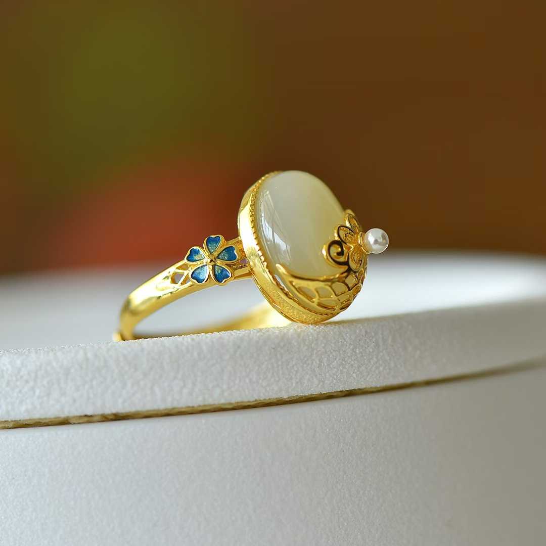 925 Silver Inlaid Hetian Nephrite "Precious as Ever" Ring - jewelry - weilin.com