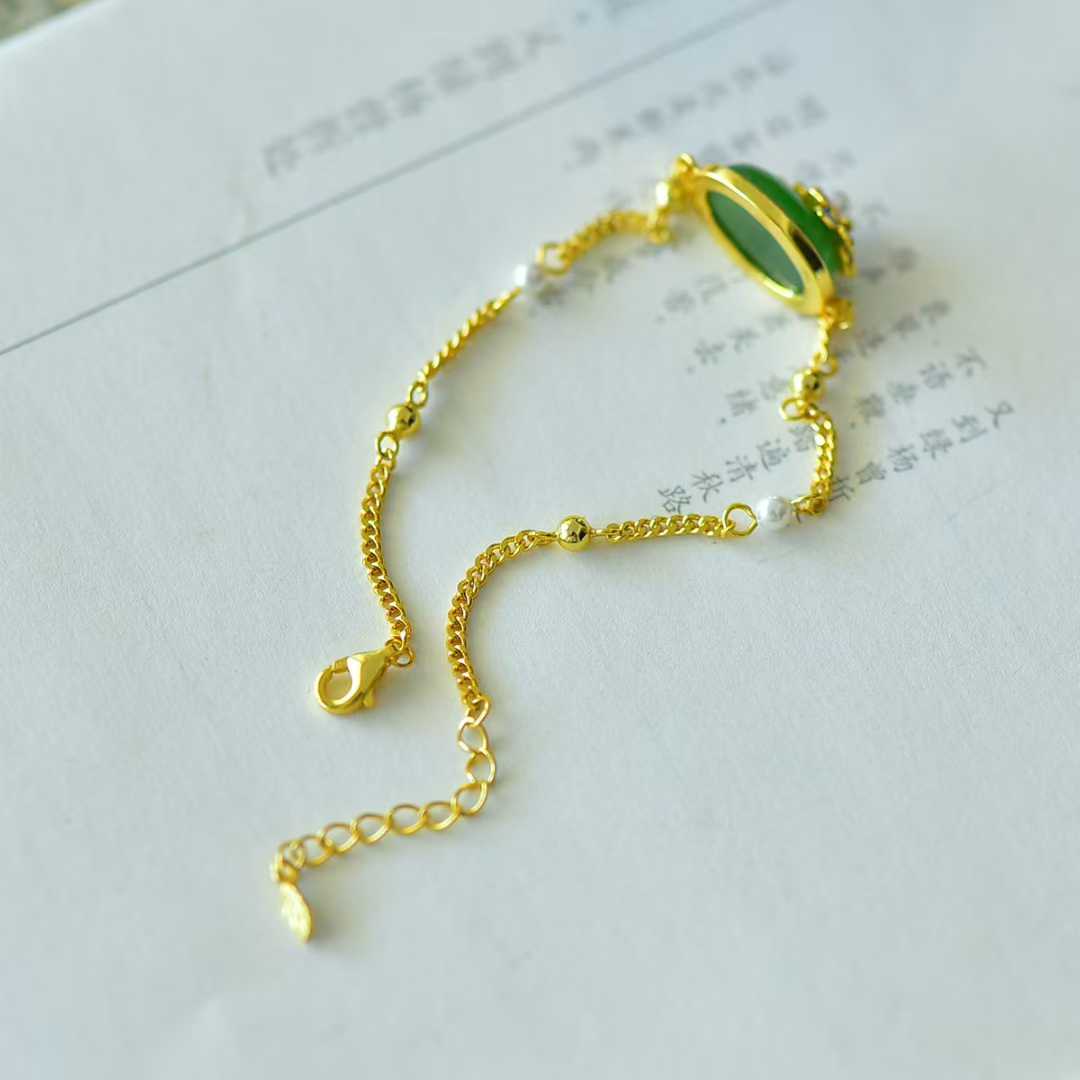 925 Silver Inlaid Hetian Nephrite "Prosperous Peony" Bracelet - jewelry - weilin.com