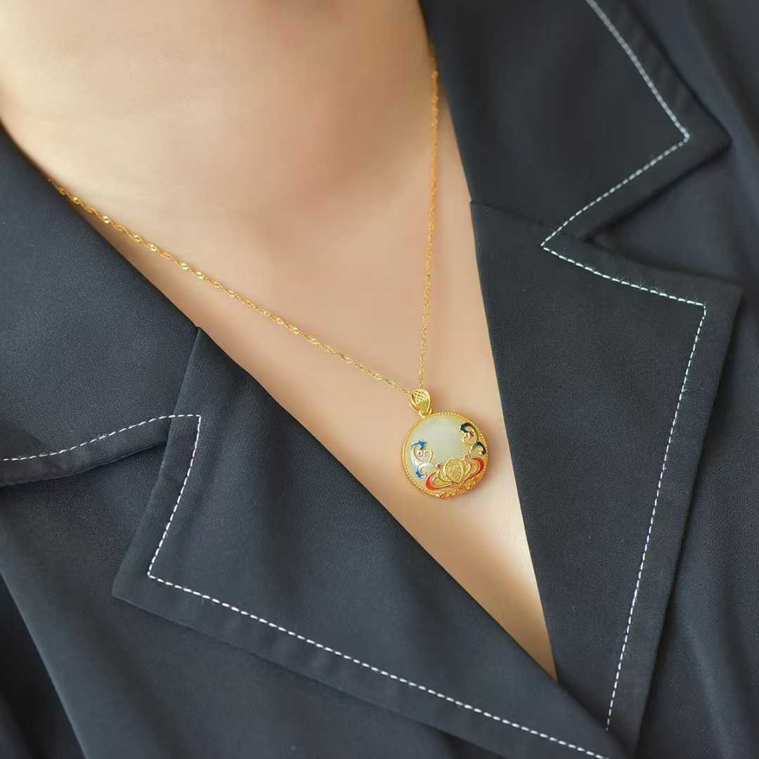 925 Silver Inlaid Hetian Nephrite "Ride the Wind and Break the Waves" Pendant - jewelry - weilin.com