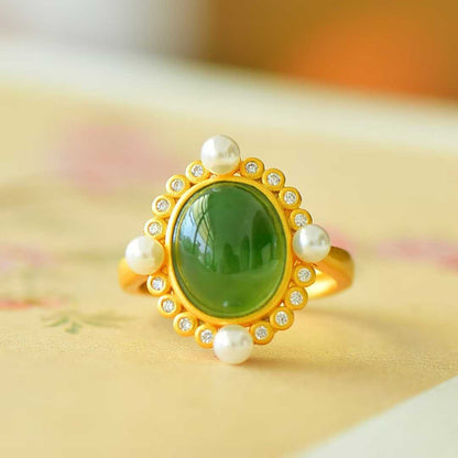 925 Silver Inlaid Hetian Nephrite Roman Dial Ring - jewelry - weilin.com