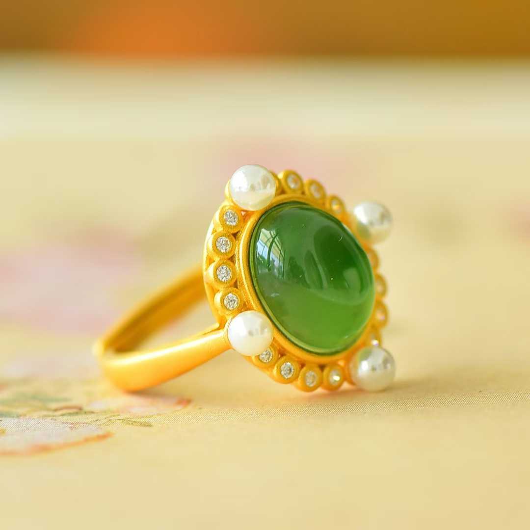 925 Silver Inlaid Hetian Nephrite Roman Dial Ring - jewelry - weilin.com