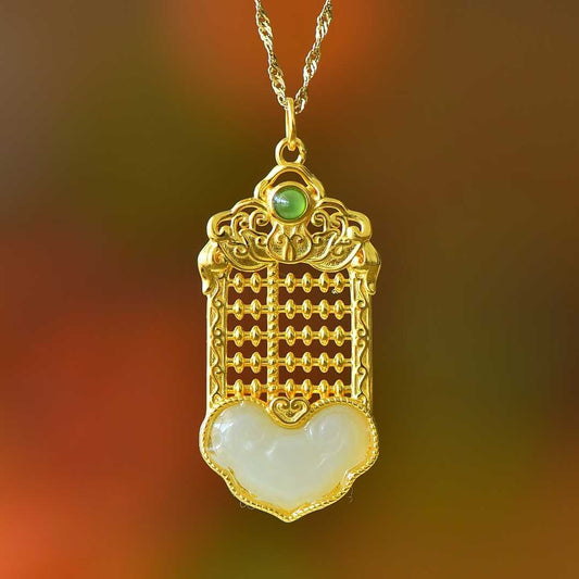 925 Silver Inlaid Hetian Nephrite "Ruyi Abacus" Pendant - jewelry - weilin.com