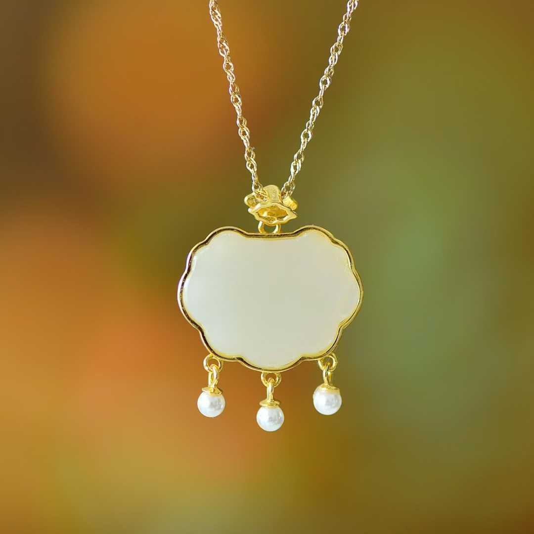 925 Silver Inlaid Hetian Nephrite "Ruyi Lock & Dream Butterfly" Pendant - jewelry - weilin.com