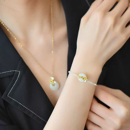 925 Silver Inlaid Hetian Nephrite "September Chrysanthemum (Twelve Flower Gods)" Jewelry Set - jewelry - weilin.com