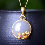 925 Silver Inlaid Hetian Nephrite "Smoky Gray Round Drum Rabbit" Pendant - jewelry - weilin.com